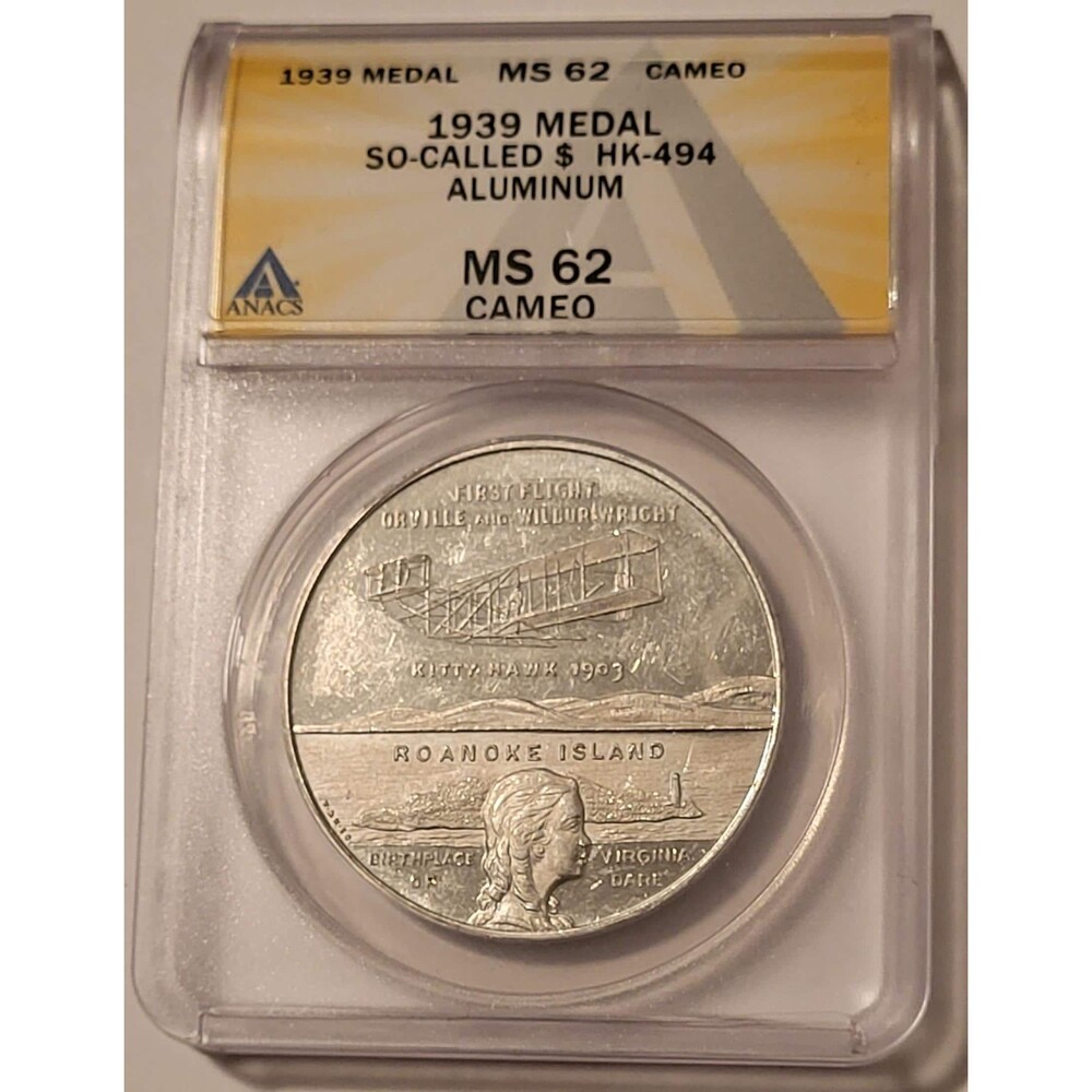 1939 NC First Flight So-Called Dollar Medal HK-494 R3 MS62 Cameo ANACS
